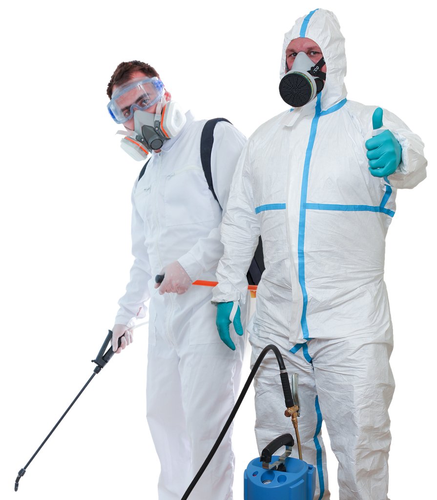 Pest control technicians wearing protective gear according to the COSHH regulations